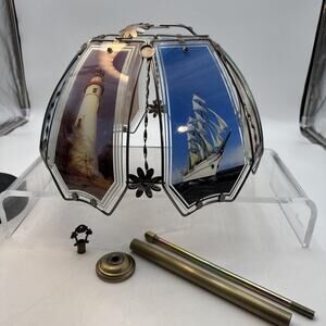 VTG 14" OK Lighting Lighthouse Ship Touch Lamp Shade Metal Frame & Glass Panels